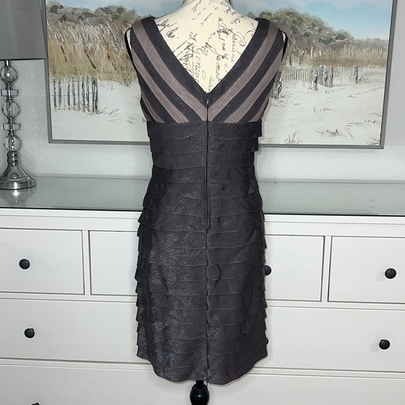 Adrianna Papell Shutter Pleated Bronze Metallic Evening Dress - Picture 3 of 9